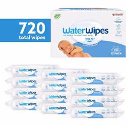 WaterWipes Plastic Free Original Baby Wipes, 99.9 Water Based Wipes, Unscented for Sensitive Skin 720 count (Pack of 12)