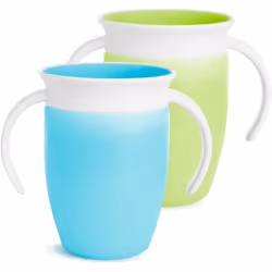 Munchkin Pack of 2Miracle360 6+ Month7oz Baby Sippy Cups Free Flow Beaker Toddlers Trainer Cup BPA-Free Spill-Free Dishwashe ...