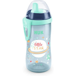 NUK Kiddy Cup Night Toddler Cup 12+ Months 300 ml Leak-Proof Toughened Spout Glow in The Dark Clip & Protective Cap BPA-Free Blue