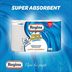 Regina Thirst Pockets Kitchen Roll, 12 Rolls, 1,200 Super Absorbent Sheets, Unique Pocket Technology, Your Ideal Kitchen Companion