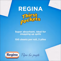 Regina Thirst Pockets Kitchen Roll, 12 Rolls, 1,200 Super Absorbent Sheets, Unique Pocket Technology, Your Ideal Kitchen Companion