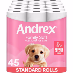Andrex Family Soft Toilet Tissue 45 Rolls (Previously Andrex Gentle Clean) Gentle on your Familys skin Bulk Pack of 45 Toilet ...