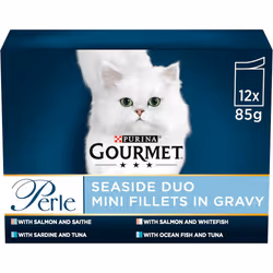Gourmet Perle Seaside Duo in Gravy Wet Cat Food 12x85G, Pack of 4