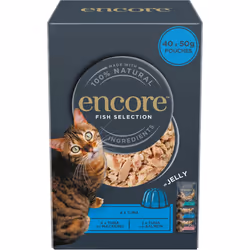 Encore 100 Percent Natural Wet Cat Food, Multipack Fish Selection in Jelly Pouch, 50g (Pack of 40 Pouches)