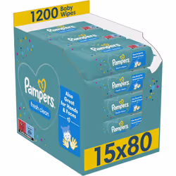 Pampers Packs of 80 Fresh Clean Baby Wipes 15 Wipes 1200 Baby Wet Wipes Also Great Hands And Faces