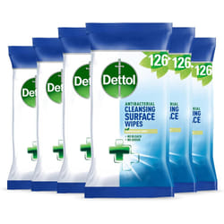 Dettol Antibacterial Multi-Surface Cleaning Wipes 756 Count (6x126) Large Value Pack Household Disinfectant Kills 99.99% of Germs Essential for Home