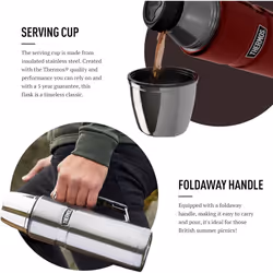 Thermos Stainless King 1.2L Multi-Purpose Thermos Original-Style Flask can be used as Travel Mug or Water Bottle Daily Commute & Adventures Matt Black