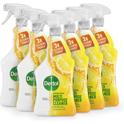 Dettol Antibacterial Multi Surface Cleaner Spray Lemon & Lime 6-Pack 6 x 1L Total 6L Kitchen Disinfectant Household Cleaning Solution Germ Protection
