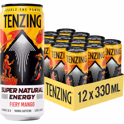 TENZING Super Natural Energy Drink, Fiery Mango, 160MG Caffeine, Vitamin D, Magnesium, Mushrooms Vegan, & Gluten Free, 330ml ...
