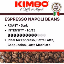 Kimbo Espresso Napoletano Whole Coffee Beans, Dark Roast, 1kg Bag