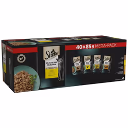 SHEBA Select Slices Poultry Adult Wet Cat Food Pouches 40 x 85 g, 40 Gravy Pouches, Bulk Cat Food Megapack