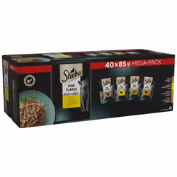 SHEBA Fine Flakes Poultry Collection Adult Wet Cat Food Pouches 40 x 85 g, 40 Jelly Pouches, Bulk Cat Food Megapack