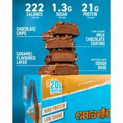 Grenade High Protein, Low Sugar Bar - Chocolate Chip Salted Caramel, 12 x 60 g