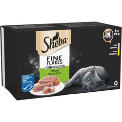 Sheba Fine Flakes Cat Food Tray Collection with Salmon & Chicken in Jelly 8x85g