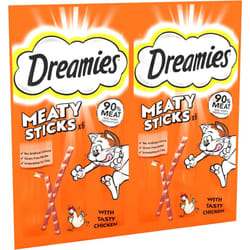 Dreamies Pack of 14 Meaty Sticks 84 Pieces Cat Treats Tasty Snacks with Delicious Chicken  30g
