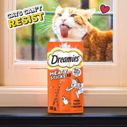 Dreamies Pack of 14 Meaty Sticks 84 Pieces Cat Treats Tasty Snacks with Delicious Chicken  30g