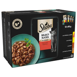 Sheba Select Slices in Gravy 48 Pouches, Adult Wet Cat Food, Succulent Selection, Pack of 4 (12 x 85 g)