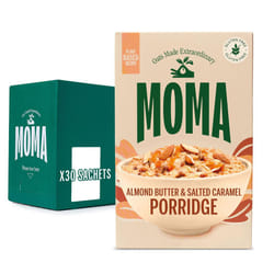 MOMA - Almond Butter & Salted Caramel Porridge Sachets - 30 x 40g - Made with British Jumbo Oats ? High in Fibre ? Plant-Based ? Vegan