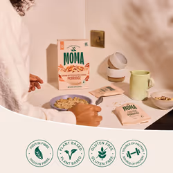 MOMA - Almond Butter & Salted Caramel Porridge Sachets - 30 x 40g - Made with British Jumbo Oats ? High in Fibre ? Plant-Based ? Vegan