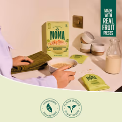 MOMA - Apple, Cinnamon & Brown Sugar Porridge Sachets - 35 x 40g - Made with British Wholegrain Jumbo Oats ? High in Fibre ? Plant-Based ? Contains