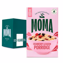 MOMA - Cranberry & Raisin Porridge Sachets - 40g x 30 - Made with British Wholegrain Jumbo Oats ? High in Fibre ? Ready in 2  ...