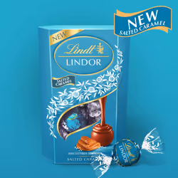 Lindt Lindor Chocolate Truffles Box, Salted Caramel, Approximate 16 Balls, 200 g - Chocolate Balls with a Smooth Melting Filling & Hot Chocolate, 300g