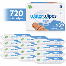 WaterWipes Plastic-Free Original Baby Wipes, 99.9% Water Based Wipes, Unscented for Sensitive Skin, 720 count (Pack of 12)