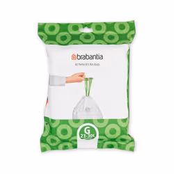 Brabantia PerfectFit Bin Liners (Size G/23-30 Litre) Thick Plastic Trash Bags with Tie Tape Drawstring Handles (40 Bags)