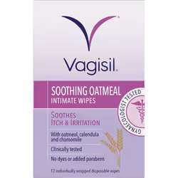 VAGISIL Soothing Oatmeal Intimate Wipes to soothe itch & irritation Contains Tea Tree Oil Gentle Enough For Daily Use12 indiv ...