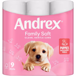 Andrex Family Soft Toilet Tissue 45 Standard Toilet Rolls Gentle on your Family skin Fmily Pack of 45 Toilet Rolls, Packaging May Vary