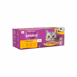 Whiskas 1+ Adult Poultry Selection in Jelly 40 Pouches, Adult Wet Cat Food, Megapack (40 x 85 g)
