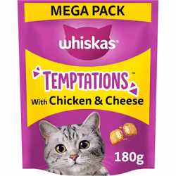 WHISKAS Temptations Tasty Crunchy Treats Adult Cats Small Bite Size Snacks a Delicious Chicken Cheese Filling 4 180 g Packet ...