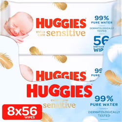 Huggies Pure Extra Care, Baby Wipes 8 Packs (448 Wipes Total) Fragrance Free Wet Wipes for Sensitive Skin 99 Percent Pure Water with Natural Fibres