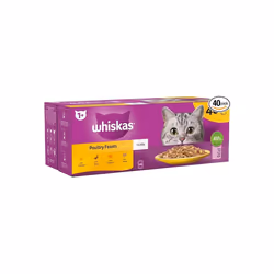 Whiskas 1+ Adult Poultry Selection in Jelly 40 Pouches, Adult Wet Cat Food, Megapack (40 x 85 g)