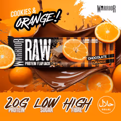 Warrior Raw Protein Flapjacks 12 Bars x 75g Each  Packed with 20g of Protein Low Sugar, High in Fibre (Chocolate Orange)