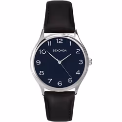 Sekonda Mens Classic Analogue Quartz Watch with Midnight Blue Dial and Black Leather Strap 1852