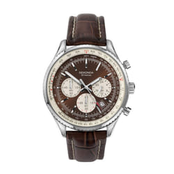 Sekonda Men's Quartz Watch with Brown Dial Chronograph Display and Brown Leather