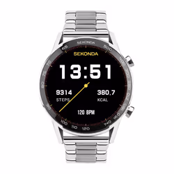 Sekonda Active Plus Smart Watch 45mm with Silver Stainless Steel Strap 30177