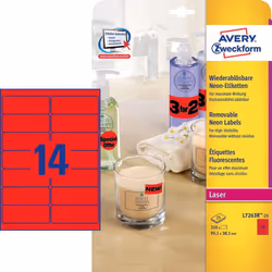 Avery L7263R-25 self-adhesive label Rounded rectangle Red 350 pc(s)