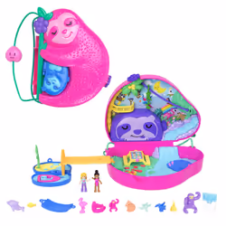 Polly Pocket Playset and Travel Toy with 2 Micro Dolls and 12 Accessories, Animal Toy, Sloth 2-in-1 Purse Compact, HRD40