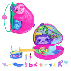 Polly Pocket Playset and Travel Toy with 2 Micro Dolls and 12 Accessories, Animal Toy, Sloth 2-in-1 Purse Compact, HRD40