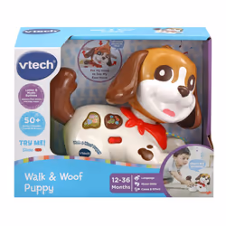 VTech Baby Walk & Woof Puppy, Pull-Along Baby Toy Dog with Music, Letters & Phrases, Interactive Gift for Infants 1, 2, 3 years +, English version