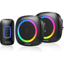 TECKNET Wireless Doorbell, Plug in Door Bells Wireless Cordless with 2 Receivers, IP66 Waterproof Wireless DooR - Rgb-black