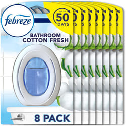 Febreze Bathroom Air Freshener, Odour Eliminator, Cotton Fresh, 8 Count