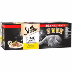 Sheba Fine Flakes Poultry Collection in Jelly 40 Pouches Adult Wet Cat Food Megapack 85 g Pack of 40