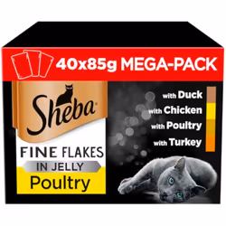 Sheba Fine Flakes Poultry Collection in Jelly 40 Pouches Adult Wet Cat Food Megapack 85 g Pack of 40