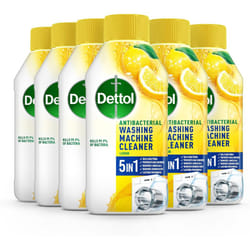Dettol Washing Machine Cleaner,Multipack of 6 X 250ml, Total of 1.5L, Washing Machine Descaler, Drum Cleaner, Antibacterial Cleaner - Lemon