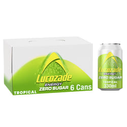 Lucozade Zero Fizzy Drink, Pink Lemonade Flavour, Sugar Free, Low Calorie, 6 Pack, 330ml Cans - Tropical