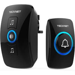 TECKNET Wireless Doorbell, IP65 Waterproof Wall Plug-in Door Bells Wireless Cordless Chime Kit at 1300-feet Range - Black