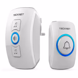 TECKNET Wireless Doorbell, IP65 Waterproof Wall Plug-in Door Bells Wireless Cordless Chime Kit at 1300-feet Range - White